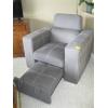 Image 2 : GREY UPHOLSTERED CHAIR W/PULLOUT FOOTREST & PADDED STORAGE STOOL - NOT BLANKET