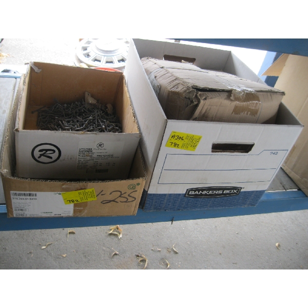 4 BOXES OF MISC. NAILS, SCREWS, STAPLES, ETC.