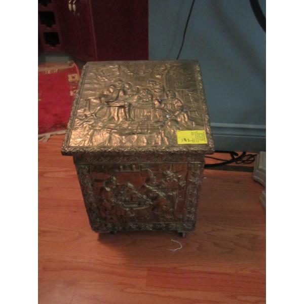 BRASS LIDDED BOX ON CASTORS