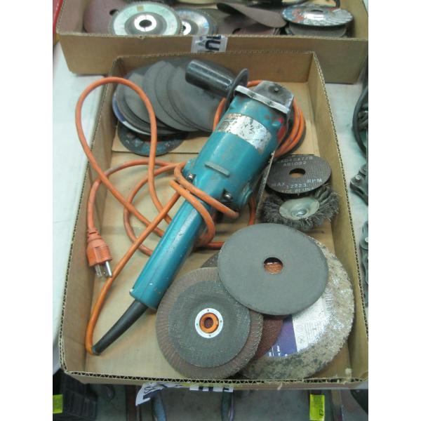 MAKITA ANGLE GRINDER W/ASST. DISCS, ETC.
