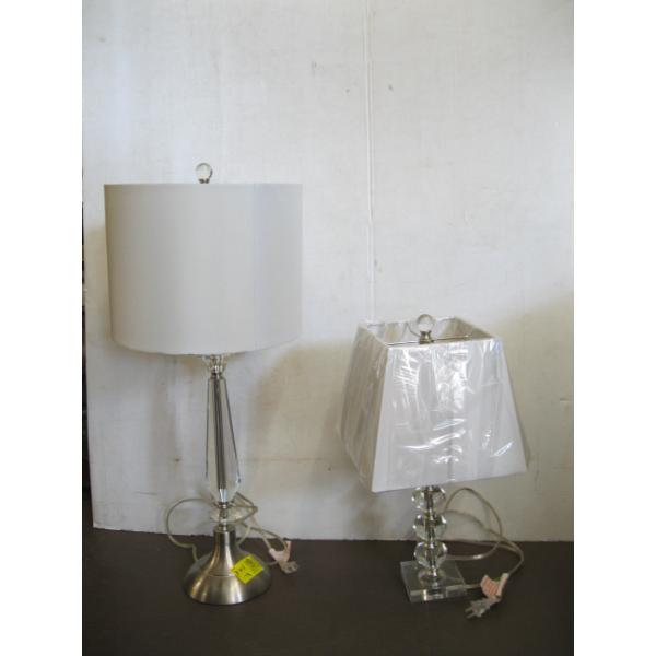 2 CHROME & CLEAR PLASTIC LOOK LAMPS