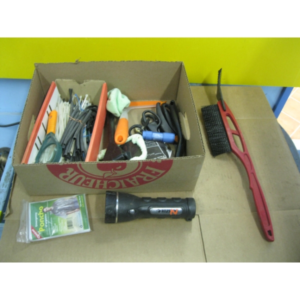 BOX OF MISC. FLASHLIGHT, ZIP TIES, ETC.