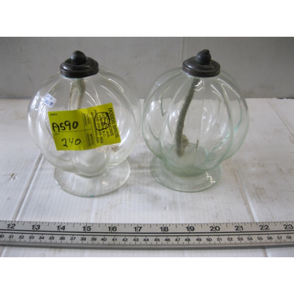 2 GLASS OIL LANTERNS