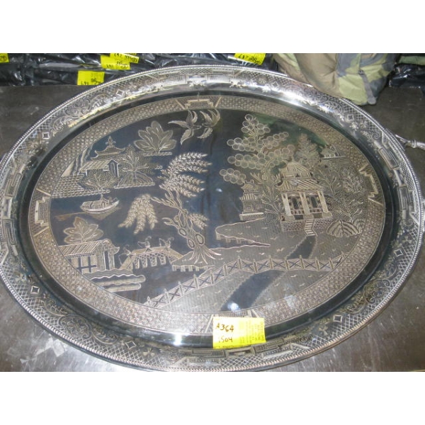 LG. SILVER PLATTER W/ASIAN DESIGN