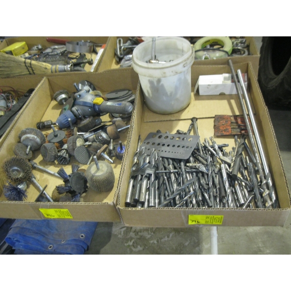 BOX OF ASST'D GRINDER, POLISHERS, SANDING BITS & A BOX OF ASST'D DRILL BITS