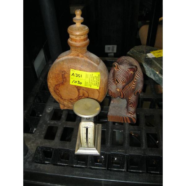 COLLECTABLES: CARVED BEAR, LETTER SCALE, ETC.