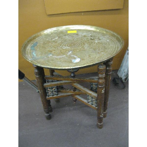 BRASS COLLAPSIBLE TABLE W/INLAY