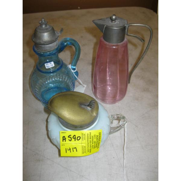 3 COLORED GLASS SYRUP DISPENSERS