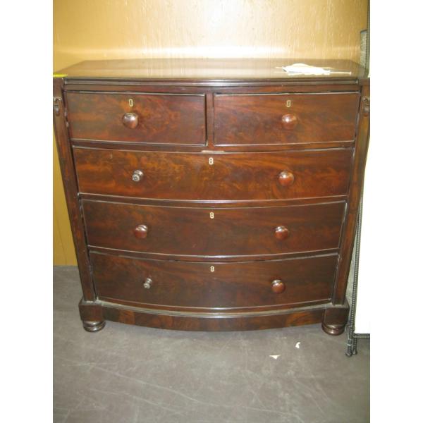 5 DRAWER FIGURED WALNUT ANTIQUE DRESSER