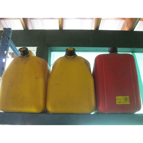 2 YELLOW FUEL CANS & A RED FUEL CAN