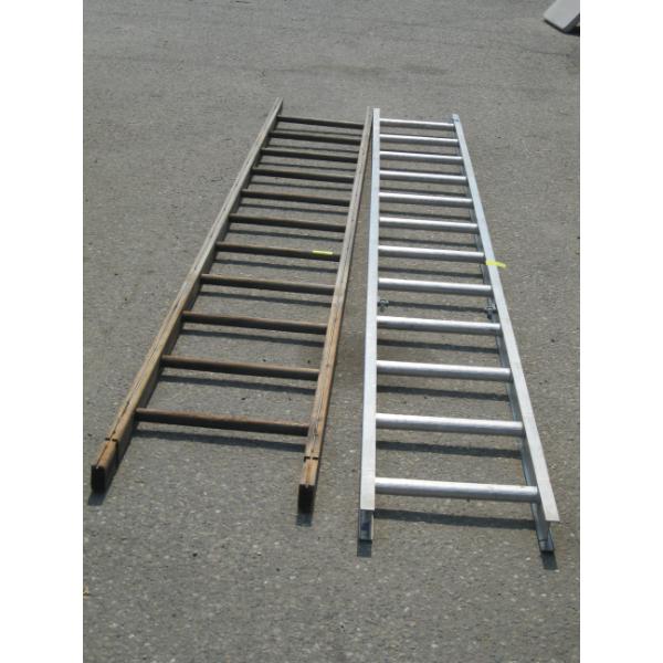 1 ALUMINUM & 1 WOOD LADDER