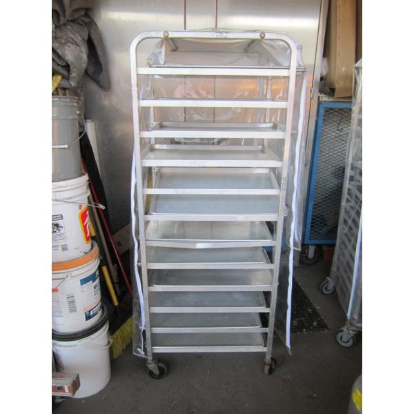 ROLLING PAN RACK W/PANS & PLASTIC COVER