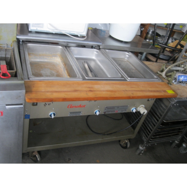 AEROHOT 3 BIN FOOD WARMING TABLE ON CASTORS