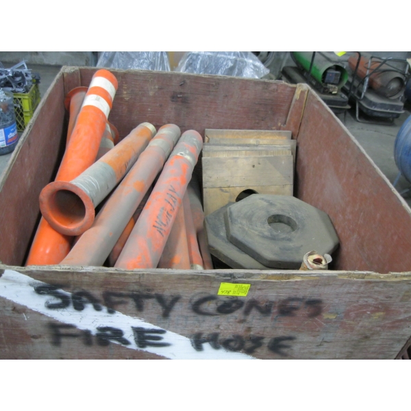 LG. BIN OF ASST. TRAFFIC MARKERS, CONES, ETC.