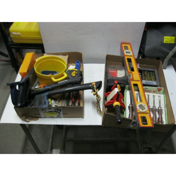 2 BOXES OF ASST. TOOLS - CHISELS, PLIERS, ETC.