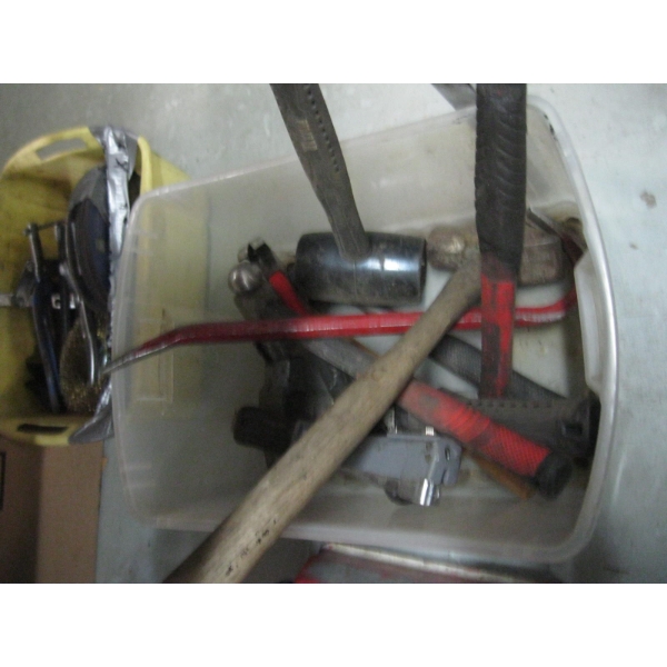BIN W/ASST. HAMMERS, STAPLER, ETC.