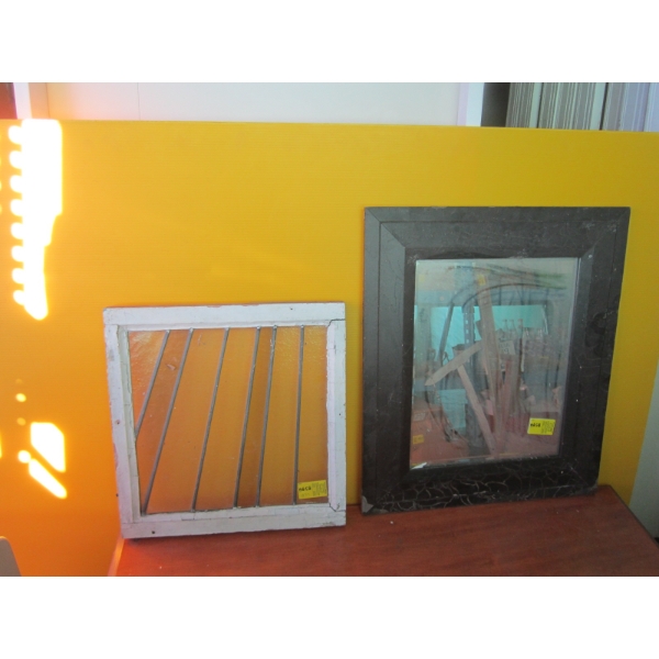 LEADED GLASS WINDOW & A FRAMED MIRROR