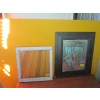 Image 1 : LEADED GLASS WINDOW & A FRAMED MIRROR