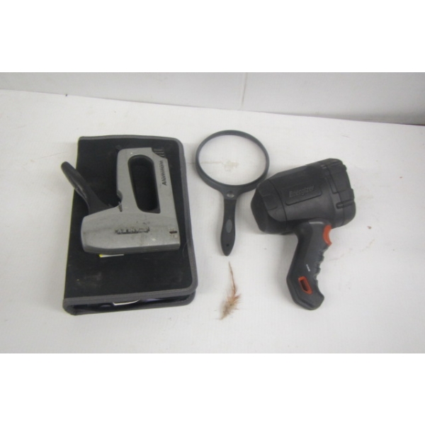 FLASHLIGHT, MAGNIFYING GLASS, STAPLER & TOOLKIT