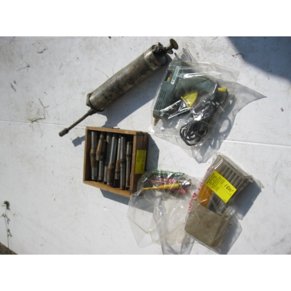 GREASE GUN, GLUE GUN, GLASS CUTTERS, ETC.