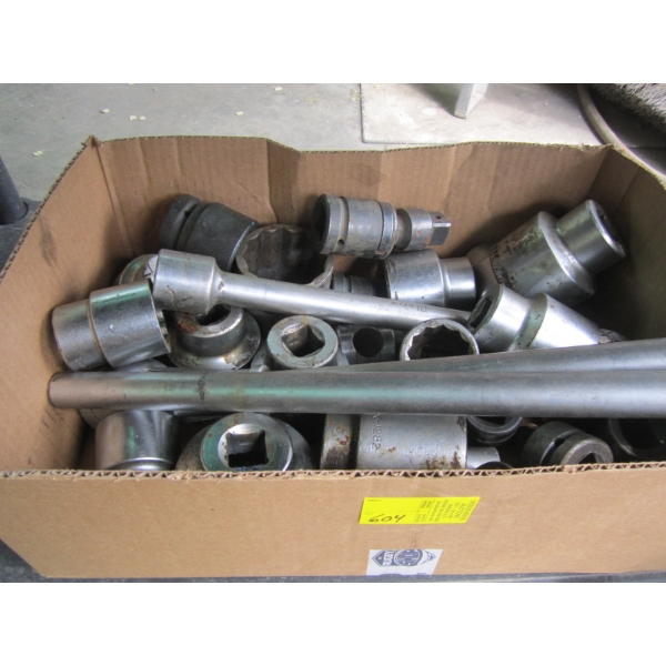 1" DRIVE RATCHET W/SOCKETS, EXTENSIONS, ETC.