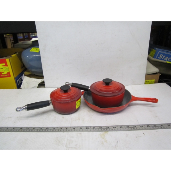 3 LE CREUSET CAST ENAMEL POTS/PANS