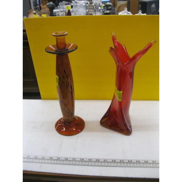 2 GLASS DECORATIVE VASES
