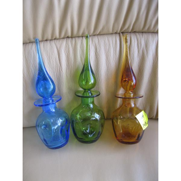 3 GLASS MCM SM. BLENKO DECANTERS