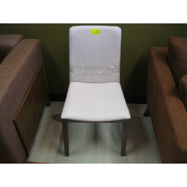 LIGHT COLORED WOOD FRAMED UPHOLSTERED DINING CHAIR