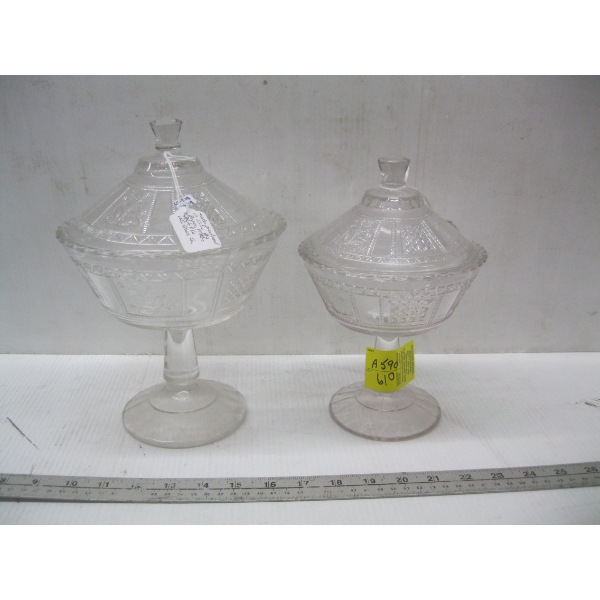2 - LIDDED VINTAGE GLASS DISHES