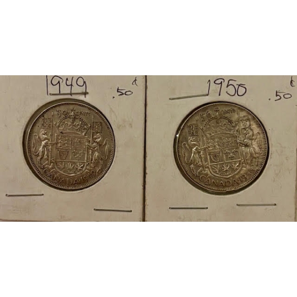 1949 & 1950 CDN 50 CENT COINS