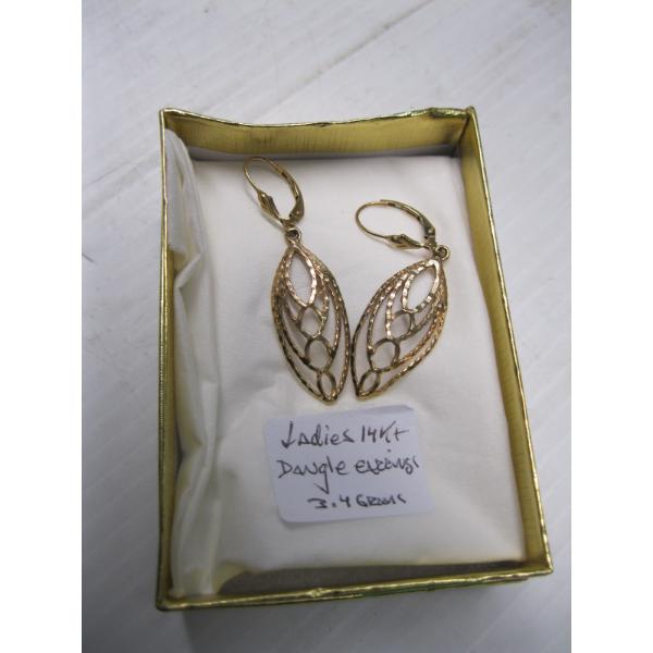 LADIES 14KT DANGLING EARRINGS, 3.4G