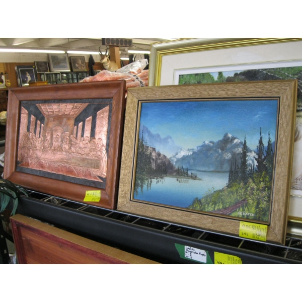 ORIGINAL OIL PAINTING & A METAL ART LAST SUPPER PICTURE
