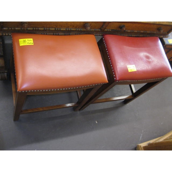 SET OF 4 DIFFERENT COLORED TOPPED UPHOLSTERED STOOLS