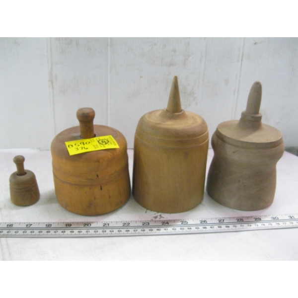 4 WOODEN BUTTER MOLDS