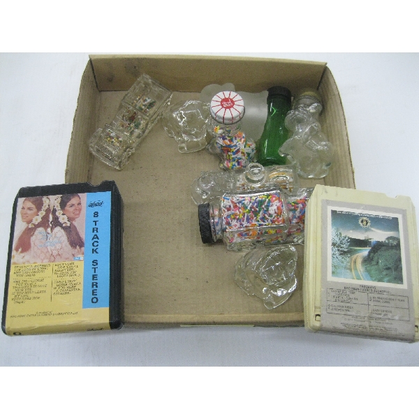 COLLECTABLE GLASS CANDY JARS: CARS, ANIMALS, ETC. & 2 8 TRACKS