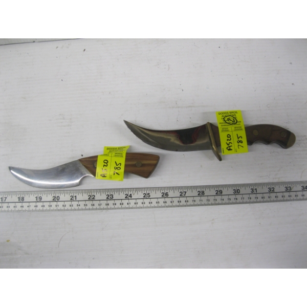 2 WOOD HANDLED SKINNING KNIVES