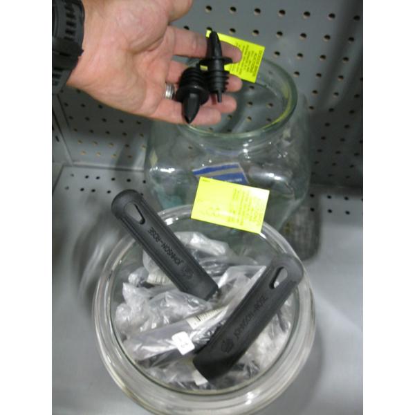 2 CONTAINERS W/ASST. RUBBER POT HANDLES, DISPENSER SPOUTS