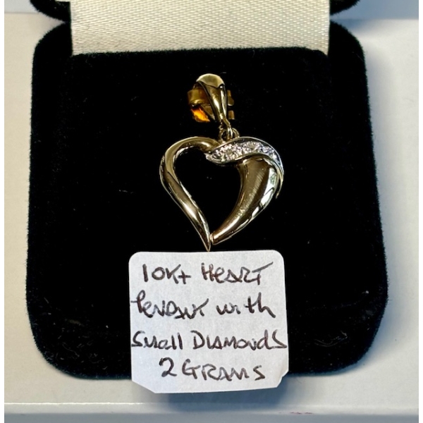 10 KT HEART PENDANT W/SM. DIAMONDS, 2GR