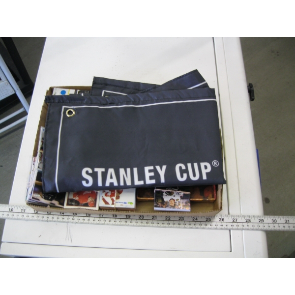 MISC. HOCKEY CARDS, FLAG, ETC.