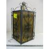 Image 3 : 2 VINTAGE AMBER GLASS & METAL HANGING LIGHTS