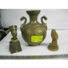 Image 1 : INTERESTING BRASS DRAGON HANDLE VASE & 2 SMALLER BRASS PIECES
