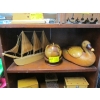 Image 1 : WOODEN SAILING SHIP, WICKER DUCK, WOODEN CONTAINER, ETC.