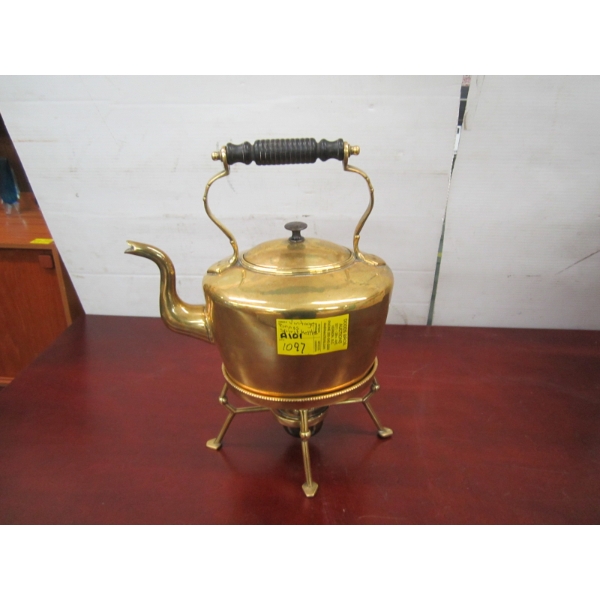 VINTAGE BRASS SPIRIT KETTLE ON STAND