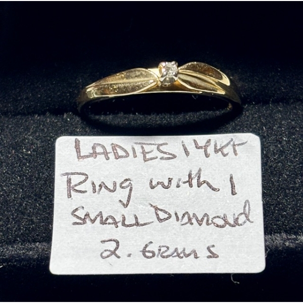 LADIES 14KT RING W/1 SM. DIAMOND, 2G, SZ 8 1/2