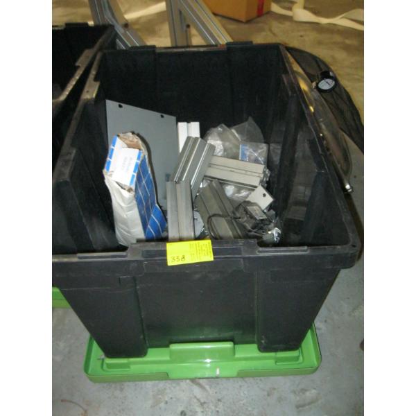 BIN W/MISC. METAL BRACKETS & FITTINGS, ETC.