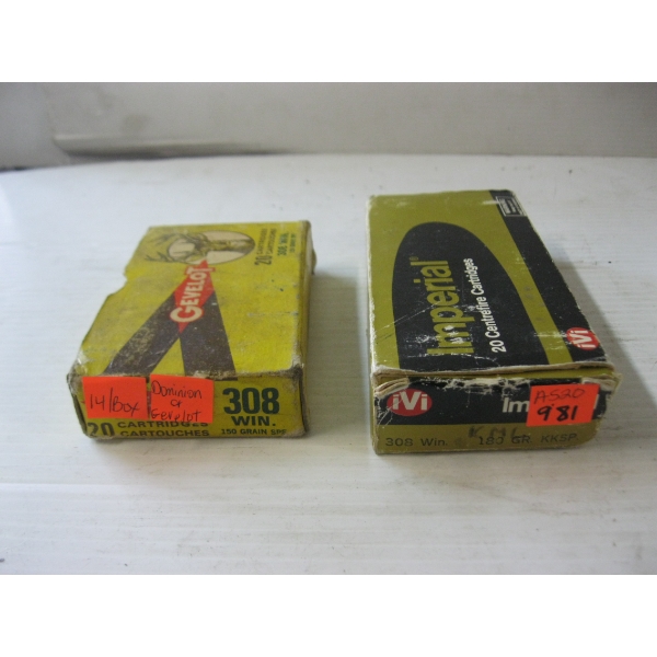 2 BOXES OF .308WIN CARTRIDGES|1 ONLY HAS 14