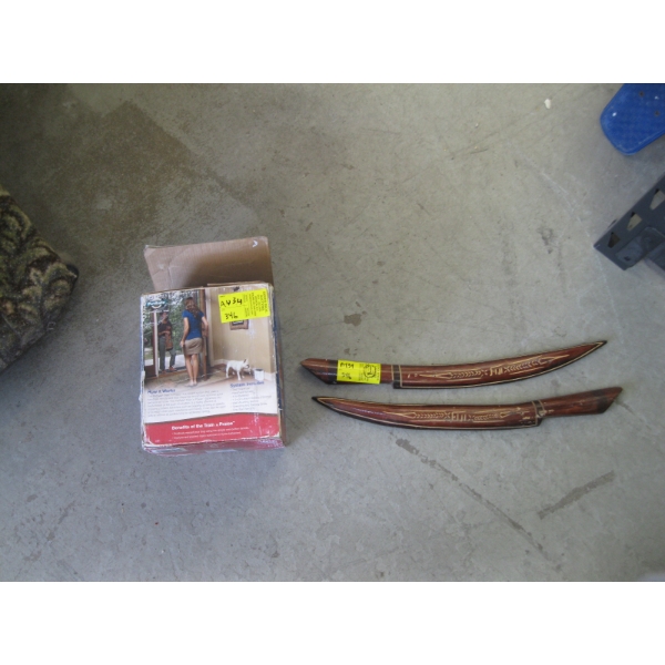 DOG TRAINING TOOL AND 2 WOOD KNIFE LOOKING PCS