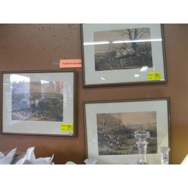 3 FRAMED PRINTS OF HOUNDS & HUNTERS