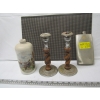 Image 1 : BARLEY TWIST CANDLEHOLDERS, FLASK & A CROCKERY VASE